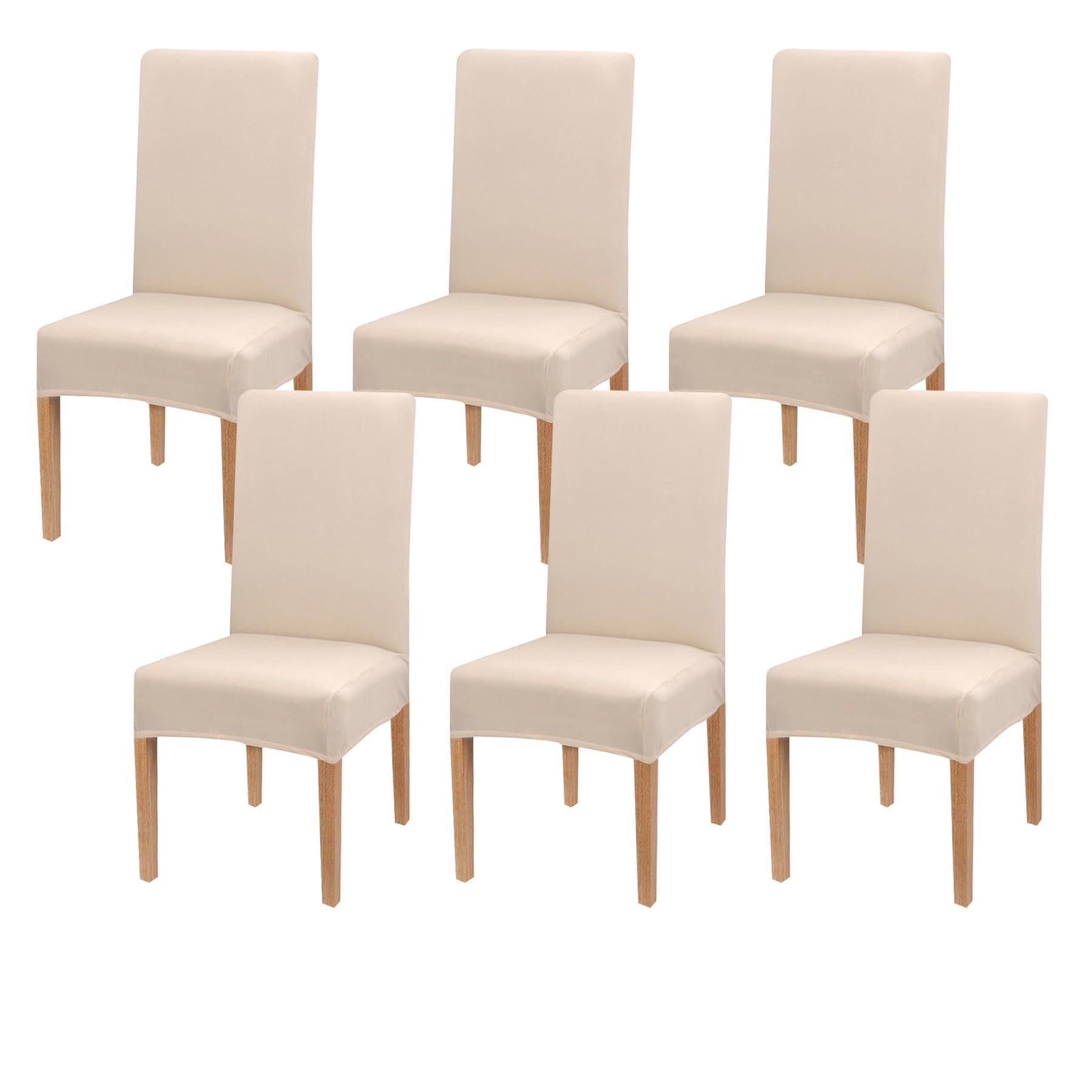 WenYa 6 Pack Stretch Chair Covers for Dining Room, High Back, Beige