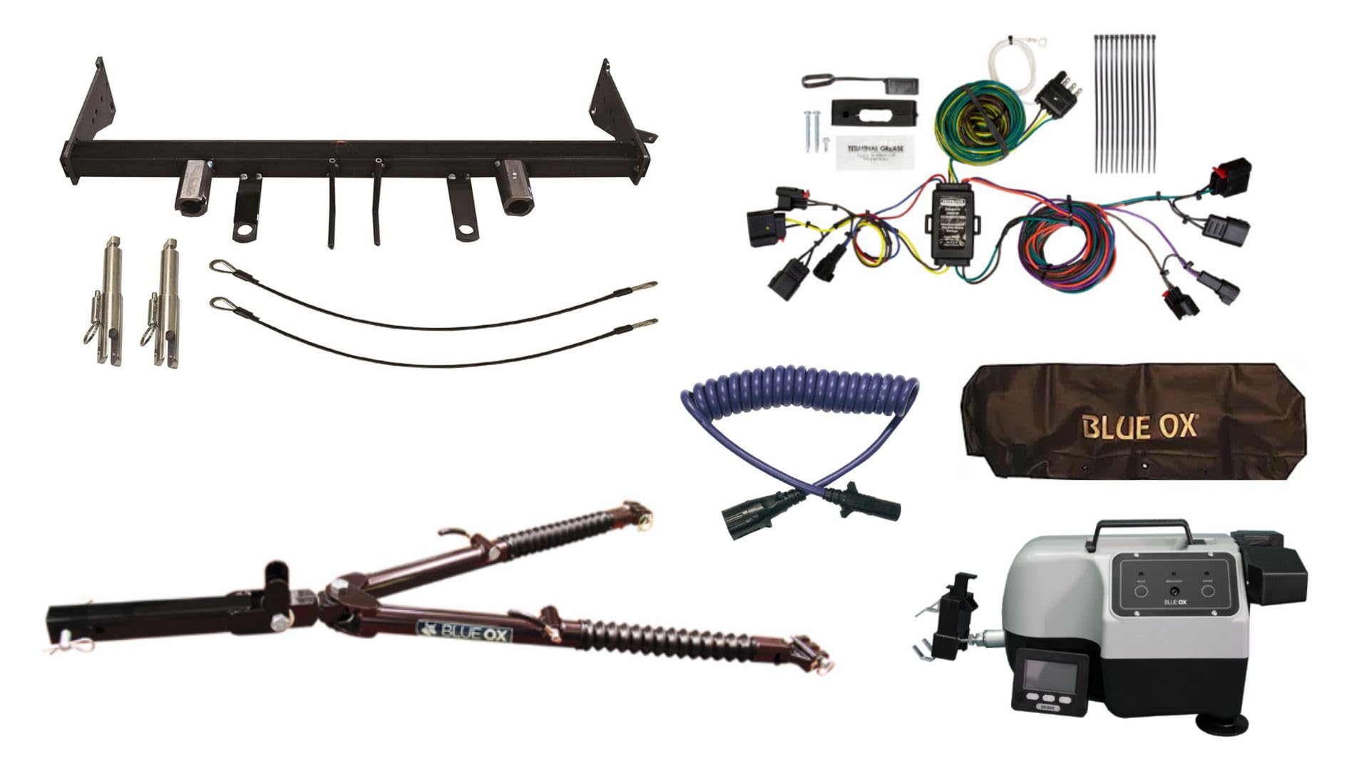 Blue Ox Ascent Tow Bar & Baseplate Combo with Coiled Electrical Cable Extension, EZ Light Wiring & Patriot Flat Tow Brake fits 2014 2021 Grand Cherokee | Includes TrendsAuto Decal