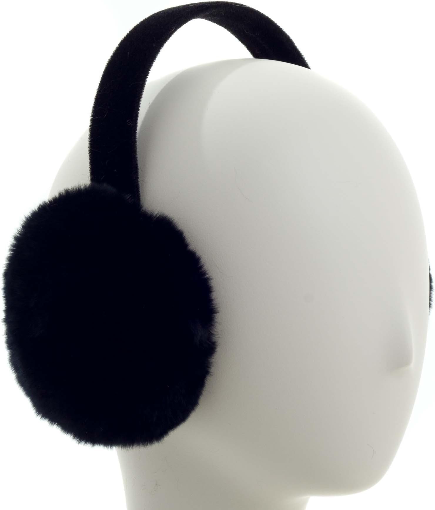 Rex Rabbit Fur Earmuffs on Velvet Band (Black)