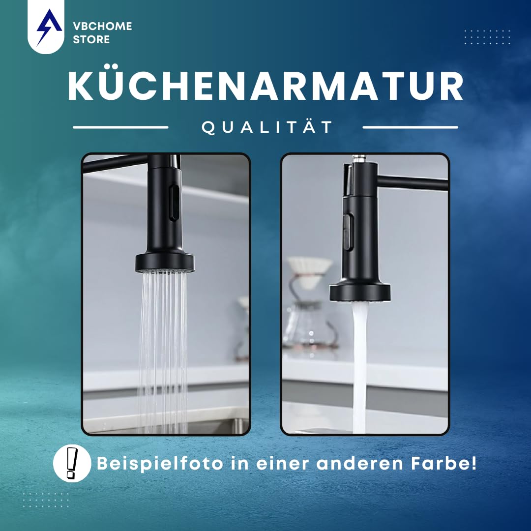 VBChome Grifo de cocina de acero inoxidable cepillado con caño extensible, muelle decorativo e interruptor de chorro, grifo de fregadero profesional para cocinas modernas, giratorio 360°