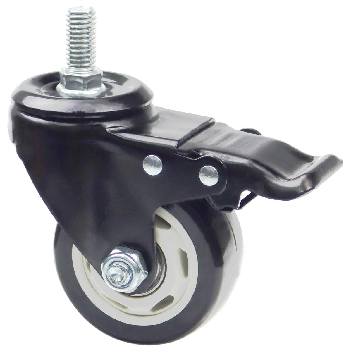 DICASAL Ruote girevoli da 7,6 cm, ruote industriali con filettatura americana, 1,27 cm – 33 x 2,5 cm, ruote di sicurezza a doppio blocco, schiuma PU, nessun rumore, ruota per banco da