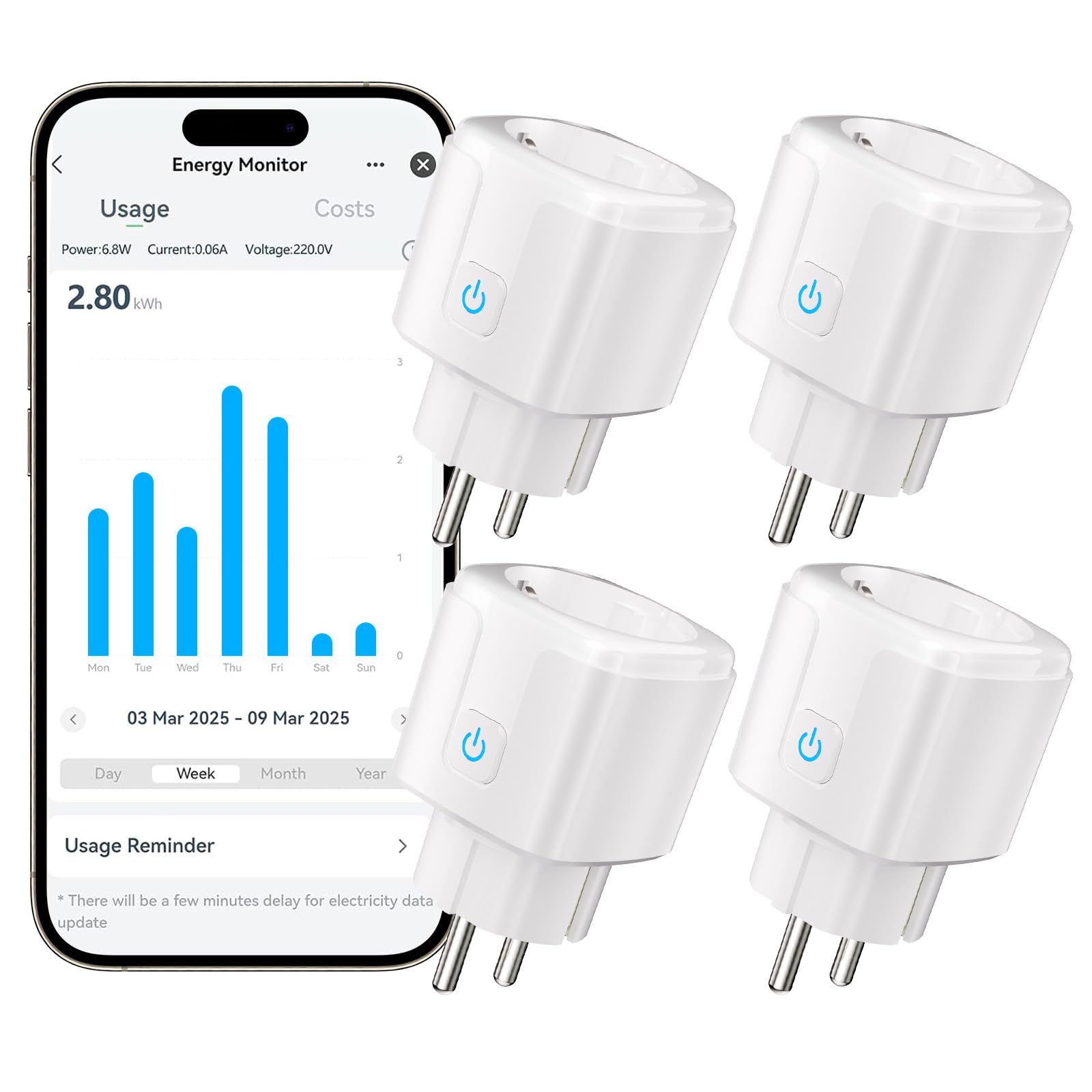 4 Pack Smart WLAN Steckdose — Alexa Steckdose mit Strommessung 16A