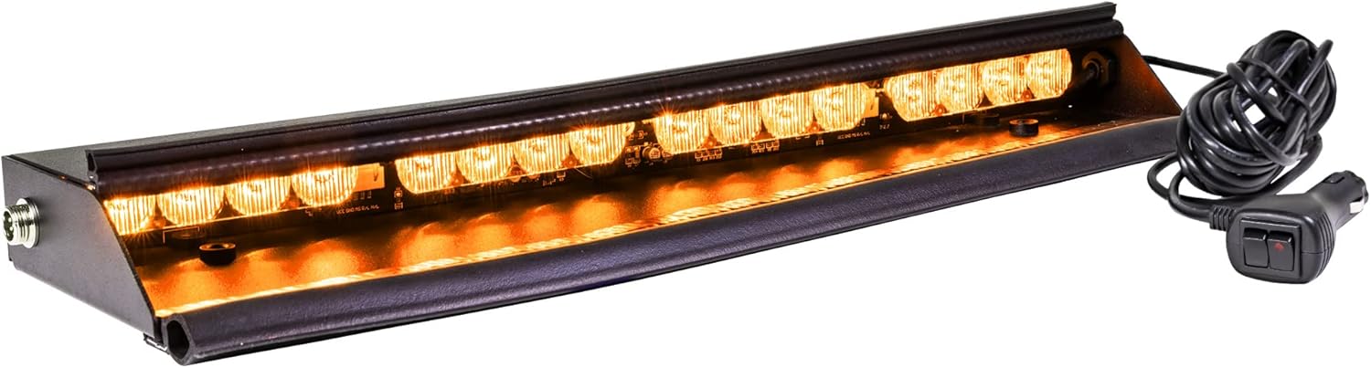 LAMPHUS SolarBlast 18" 16-Watt LED Emergency Visor Light - Driver Side [Universal Fit] [48 Flash Patterns] [12.5 ft Cord] [Plug-and-Play] Interior Dash/Windshield LED Strobe Light Bar - Amber