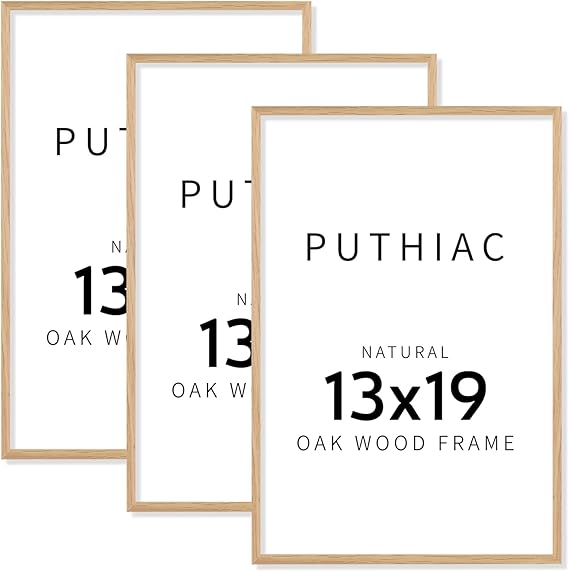 puthiac 13x19 Oak Wood Picture Frame - 13"x19" Poster Frames for Wall, 13x19 Picture Frames for Wall, 13 x 19 Picture Frames, 13 x 19 Frames for Wall(3 Pack, Beige)