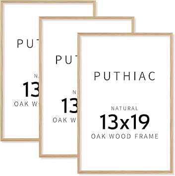 puthiac 13x19 Oak Wood Picture Frame - 13"x19" Poster Frames for Wall, 13x19 Picture Frames for Wall, 13 x 19 Picture Frames, 13 x 19 Frames for Wall(3 Pack, Beige)