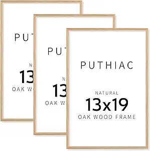 puthiac 13x19 Oak Wood Picture Frame - 13"x19" Poster Frames for Wall, 13x19 Picture Frames for Wall, 13 x 19 Picture Frames, 13 x 19 Frames for Wall(3 Pack, Beige)