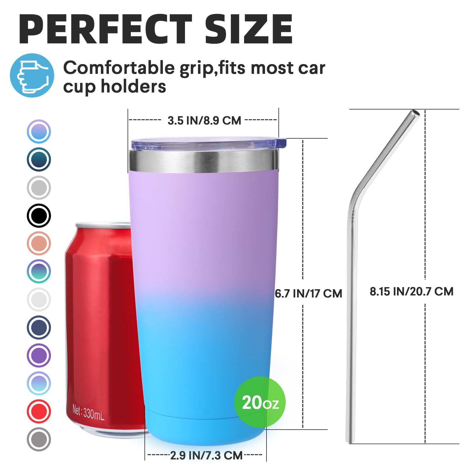 Volhoply 20oz 550ml Travel Insulated Tumbler with Lid and Straw - Image 2