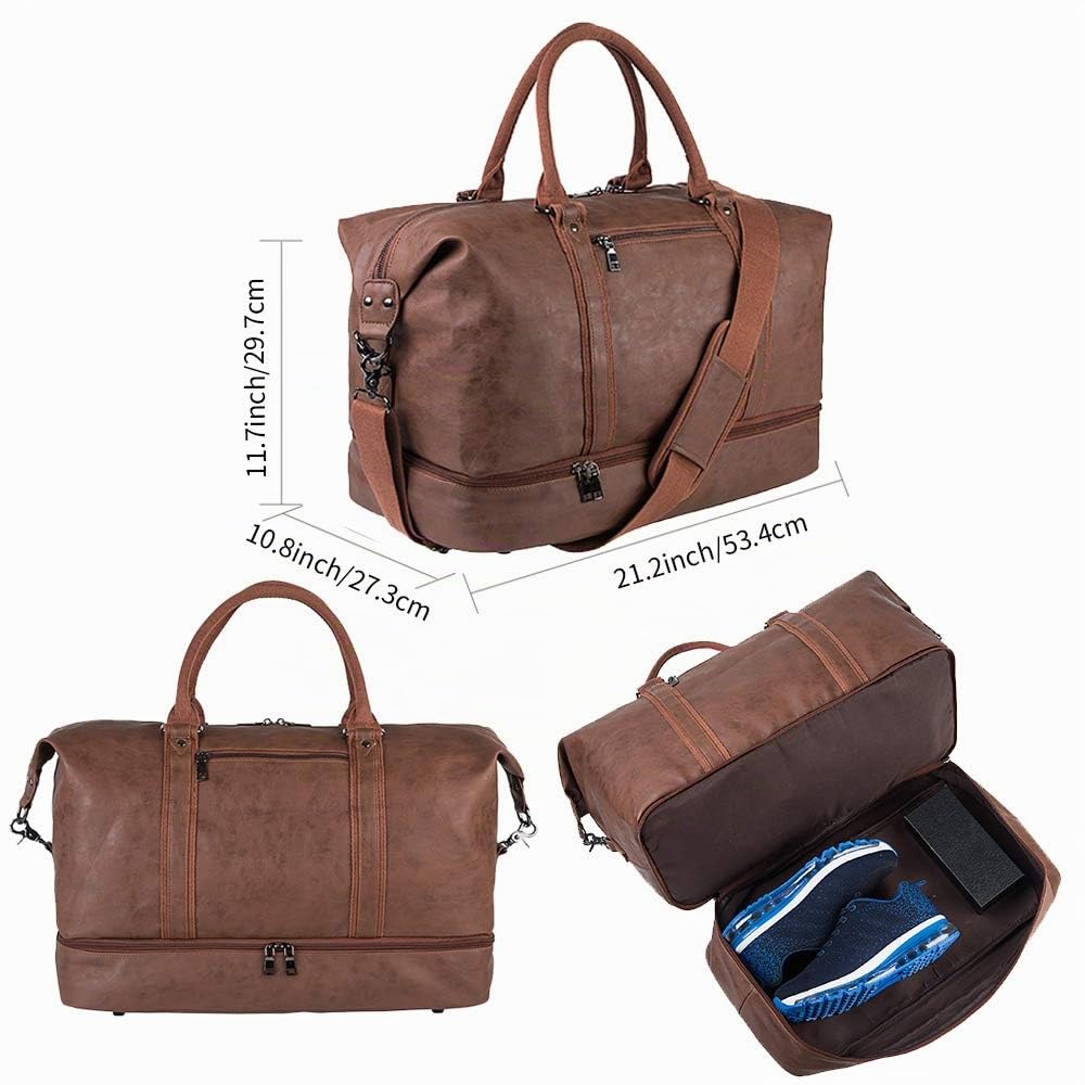 Reisetasche für die Nacht, Segeltuch, Leder, übergroße Wochenendtasche, große Handgepäcktasche, Reisetasche für Damen und Herren