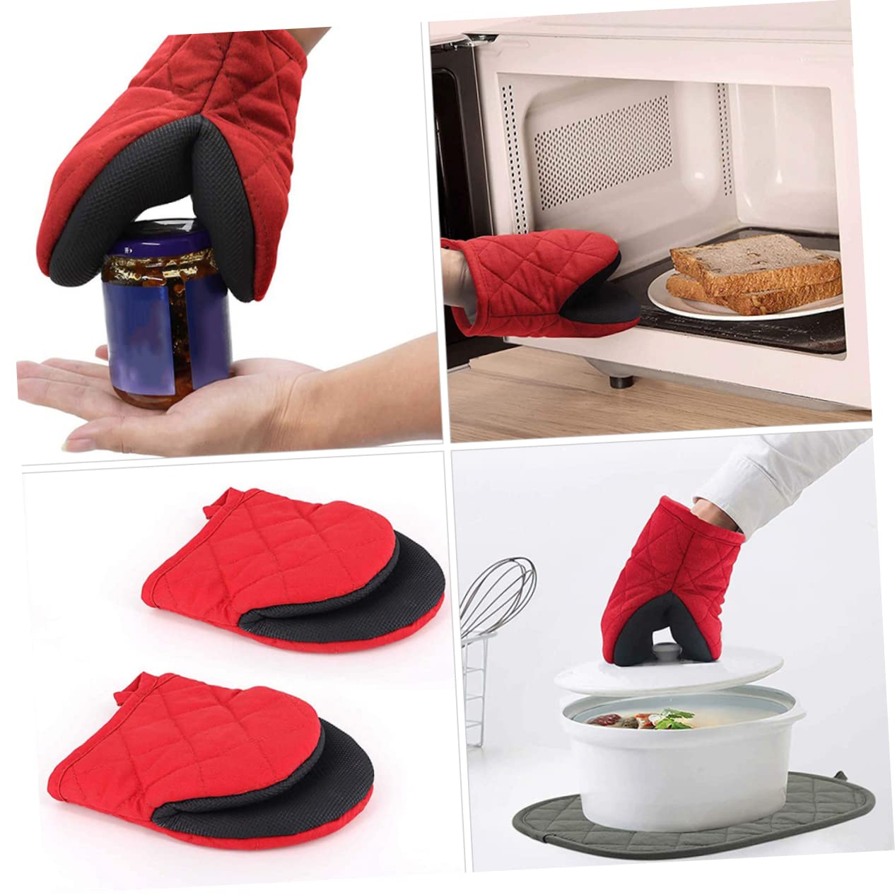 Guantes De Horno Aislantes Resistentes Al Calor, Tamaño Mini, Color Rojo, Aislamiento Térmico, para Cocinar y Hornear Microondas, Paquete De