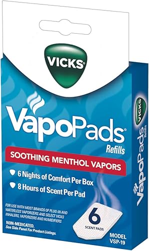 Vicks VapoPads 6 unidades Almohadillas de vapor de mentol calmantes para humidificadores vaporizadores vaporizadores sin agua y enchufes VSP-19 Vicks VapoPads 6 unidades Almohadillas de vapor de mentol calmantes para humidificadores vaporizadores vaporizadores sin agua y enchufes VSP-19