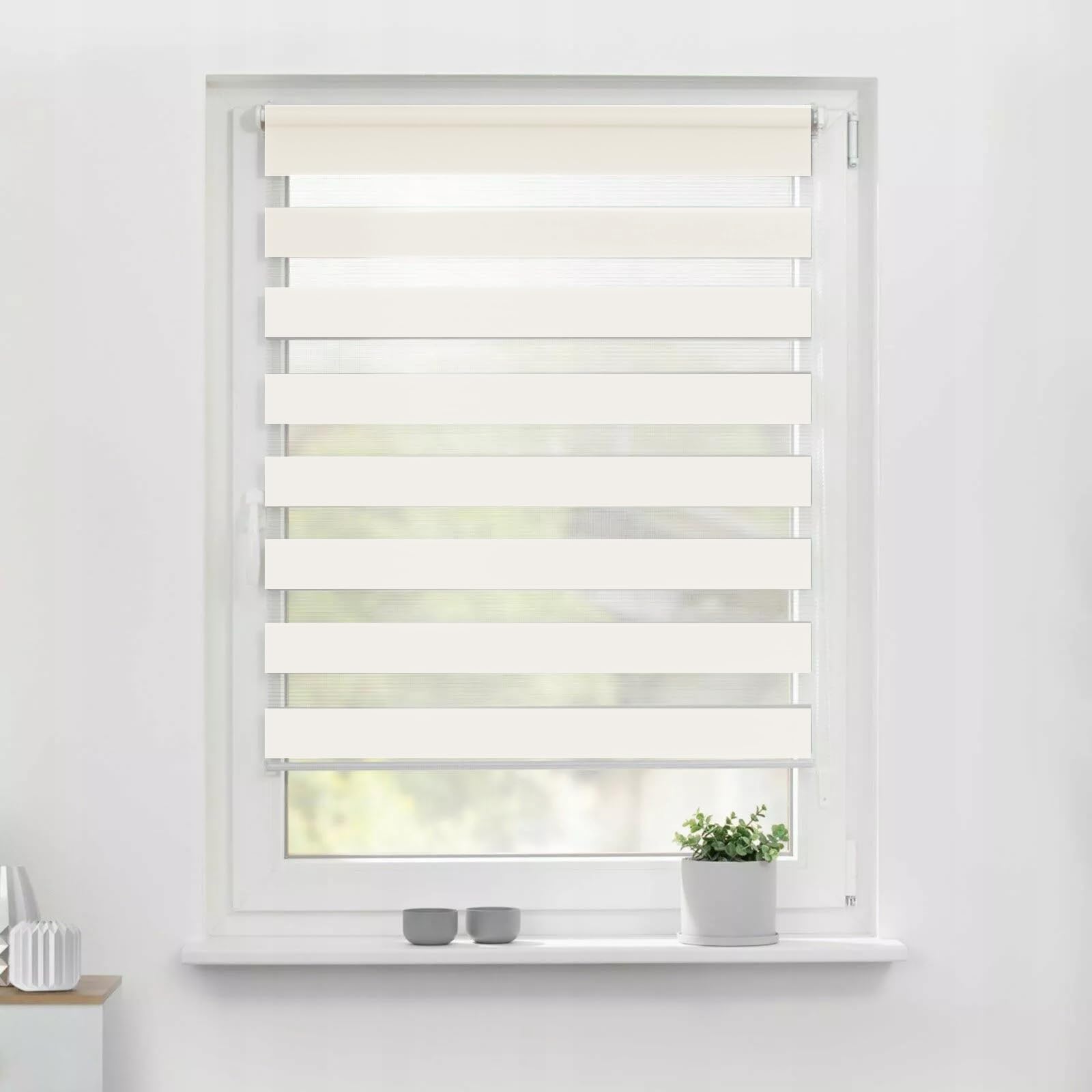 Tropik Home Cream Day And Night Vision Zebra Roller Blinds, Easy Installation, Available In White, Black, Grey Or Dark Grey, 20 Width Sizes, 150Cm Drop (, 130Cm Wide (51.2"))