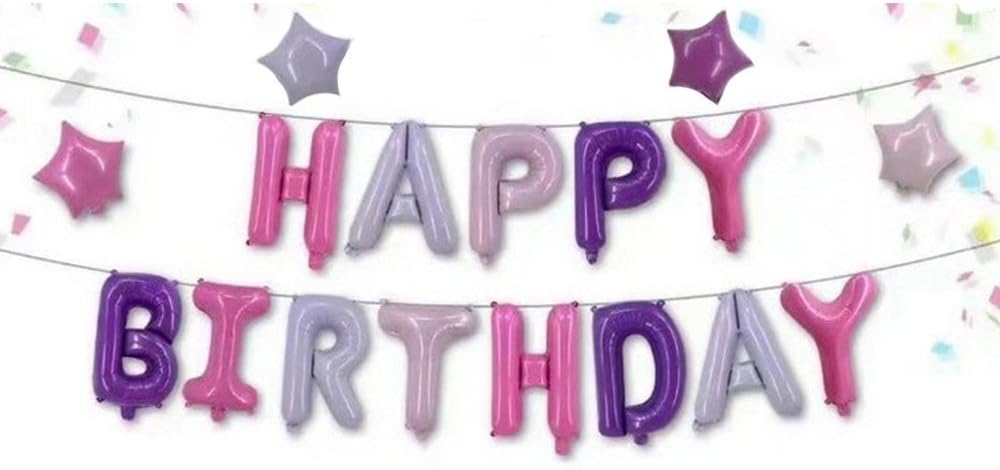 Grainee Happy Birthday Balloons, Mylar Aluminum Foil Banner Balloons for Birthday Party Decorations and Supplies (Purple Multi-Color)