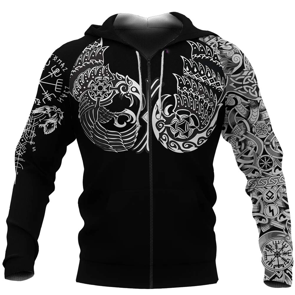 Sweat à capuche Viking Odin pour homme avec fermeture éclair taille M