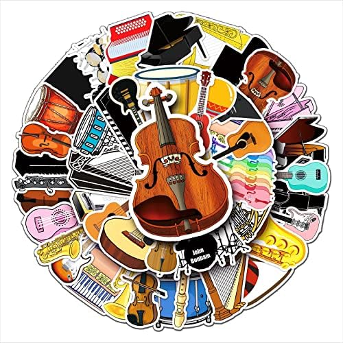 Thrcat Musical Instrument Stickers 50Pcs Music Laptop Stickers Decals,Waterproof Stickers for Water Bottles,Laptop,Skateboard Computer Diary Scrapbook,Teens Kids Girls and Boys Graffiti Stickers Pack