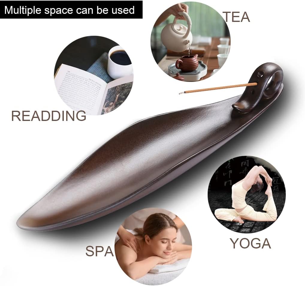 9" Length Incense Stick Holder with 3 Holes, Ceramic Incense Ash Cather for Counters, Meditation Room, Yoga, Home, Office (Brown)