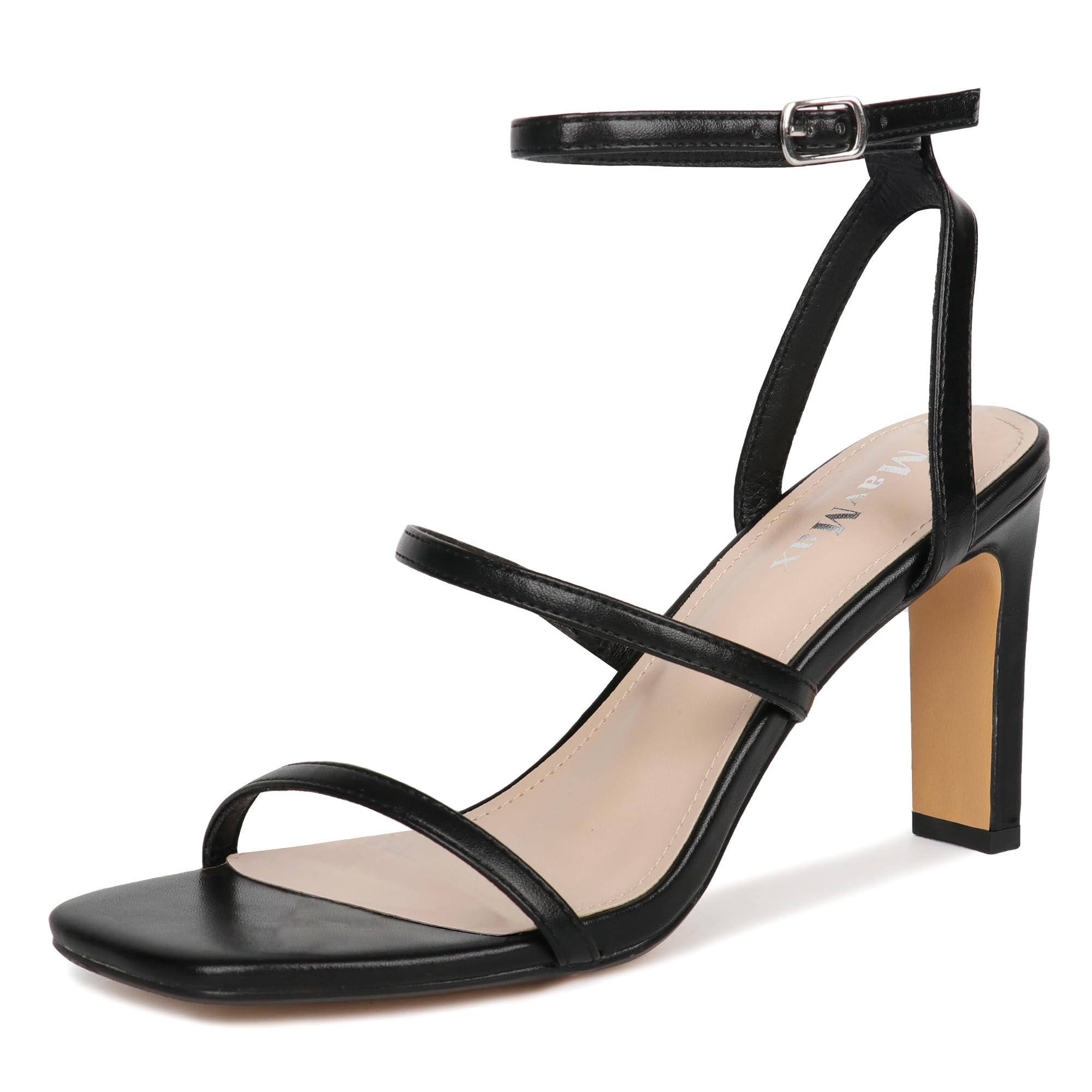 MAVMAX Women's Sandals Chunky Heels Square Open Toe Ankle Strap Sandals Block Heels for Women Comfort Dress Wedding Party ...