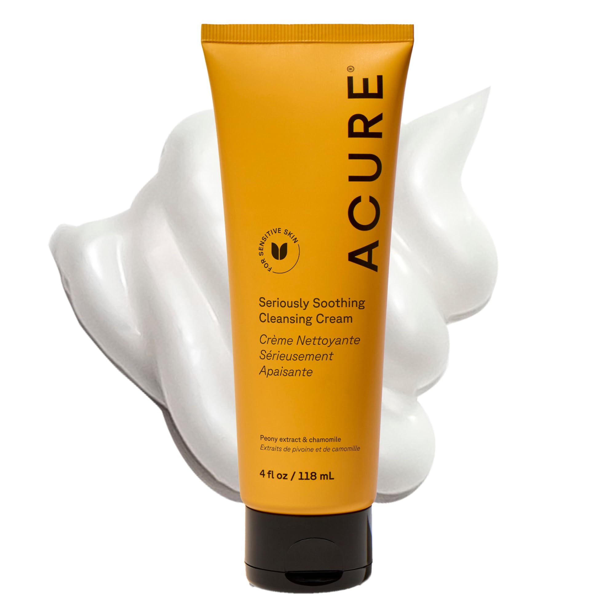 Seriously Soothing Cleansing Cream - Gentle Hydrating & Exfoliating Face Wash, Daily Facial Cleanser for Women & Men with Chamomile & Sunflower Amino Acids, Sulfate Free, Vegan - 4 fl oz