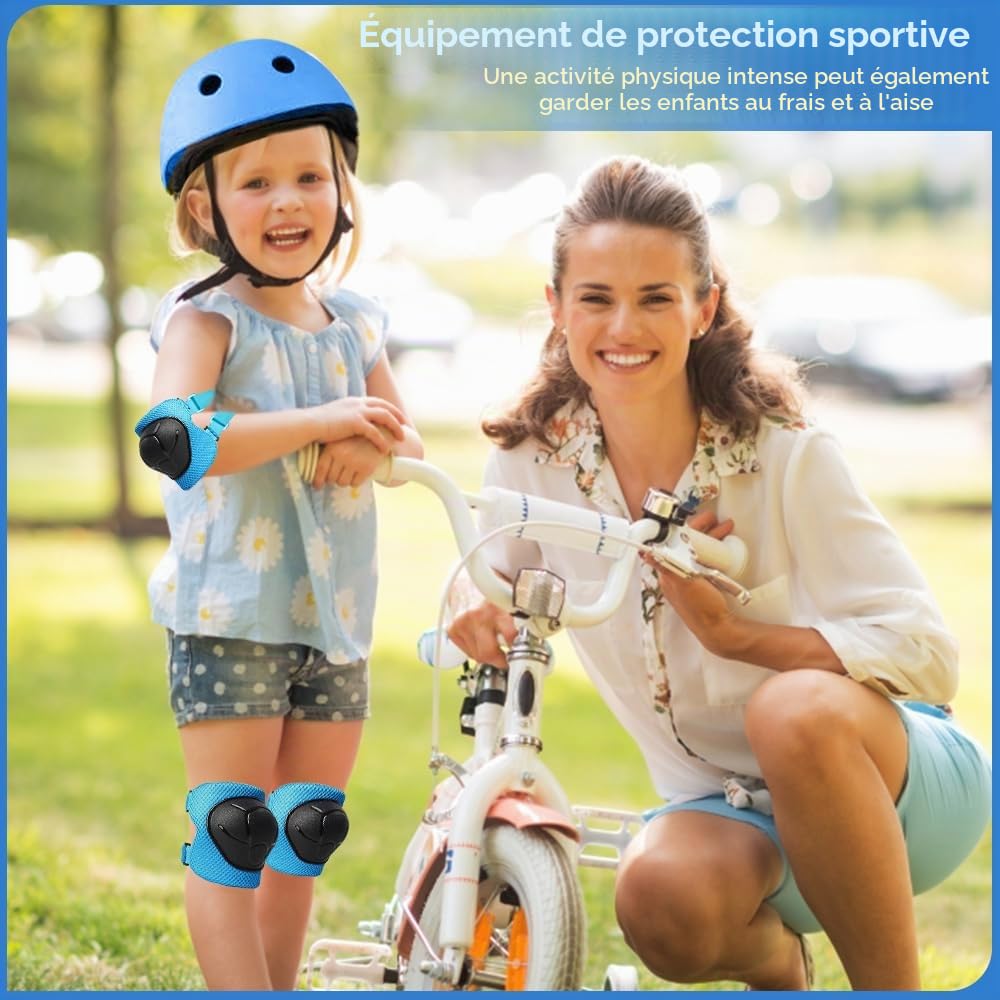 Mizikuu Protection Roller Enfant 7 en 1 Casque Vélo Enfant Kit Réglables Coudières Genouillère Protège Poignets Bleu
