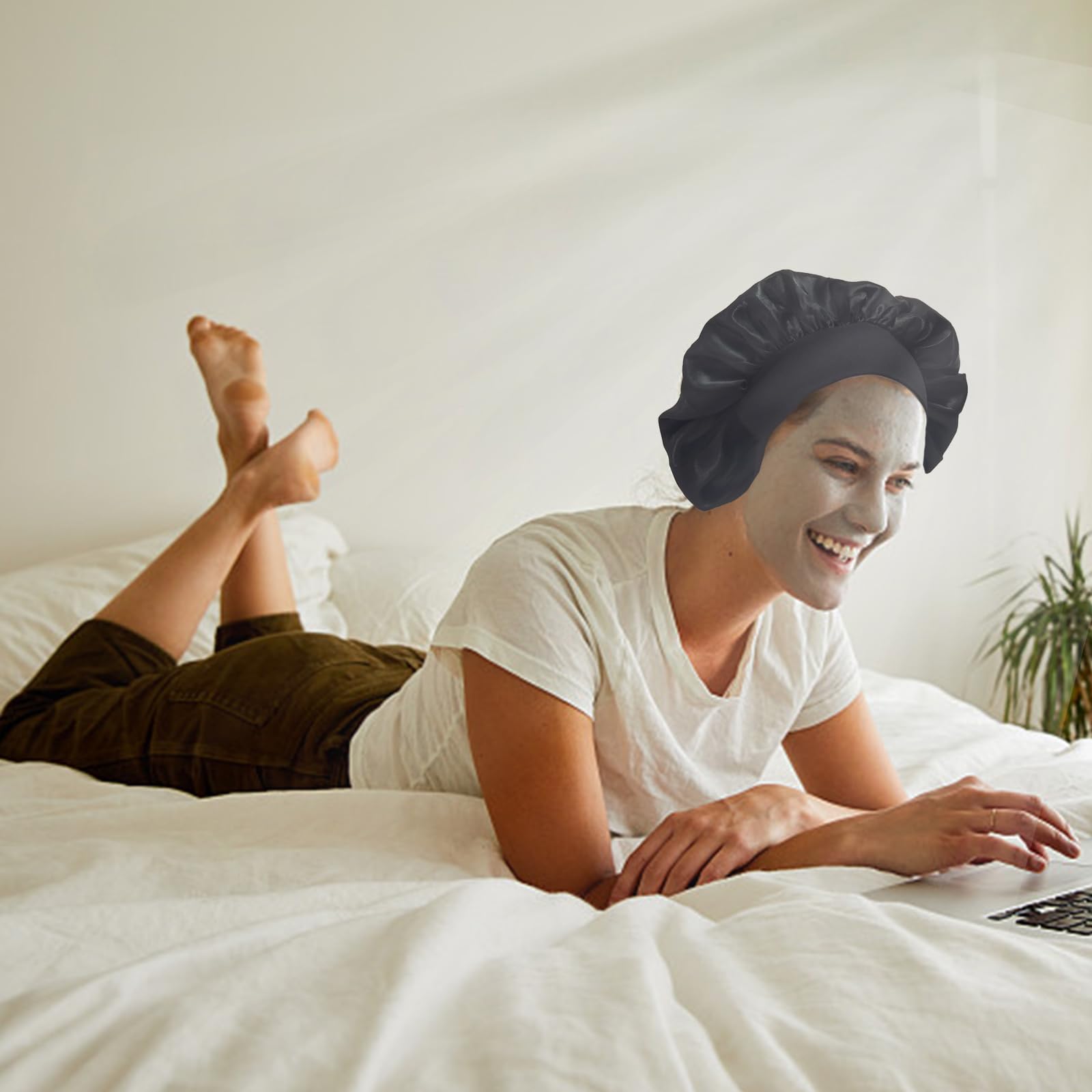 Lot de 2 Bonnets de Nuit en Soie - pour la Nuit - pour la Nuit - pour protéger Les Cheveux - Bonnet de Sommeil en Satin - Bonnet de Sommeil pour Dormir - Noir