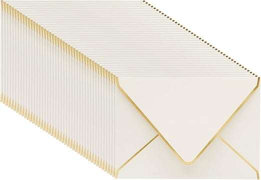 50 Pack 5x7 Ivory Envelopes for Wedding Invitations, A7 Size for Bridal Shower Announcements with Gold Foil Edges
