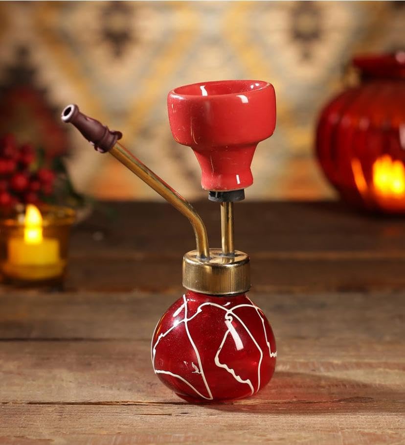 ARTICO HANDICRAFTS HOOKAH FOR RELEAXING NIGHTS/Ceramic and Metal Smoking Hookah with Ceramic Chillum Metal Hookah (Red) Hookah Pot