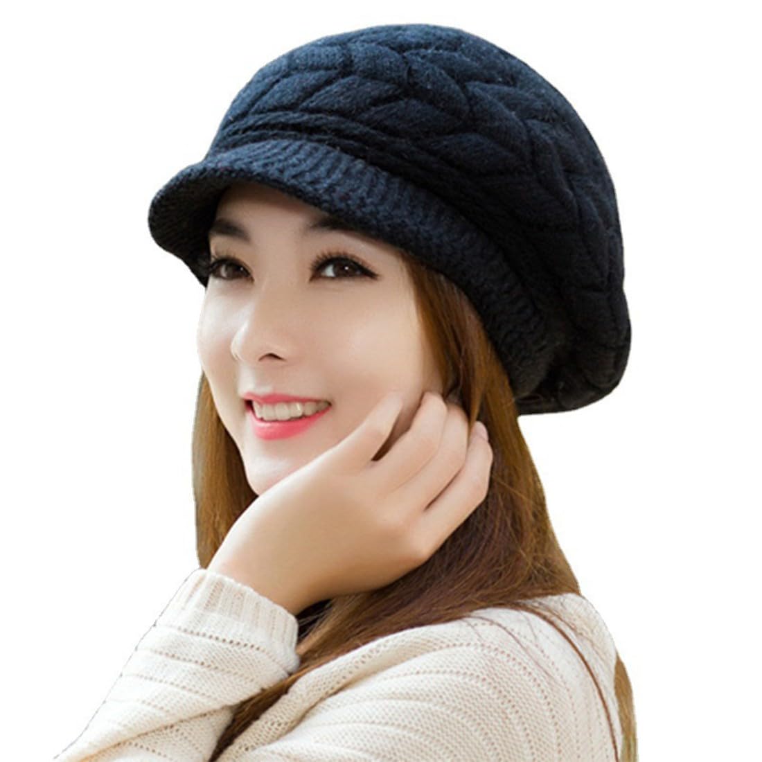 ZKGYUS Boina Mujer Invierno Sombrero Mujer Invierno Sombreros Mujer Elegantes Boina de Punto Elegante Ligero Crochet Vintage Moda Vida Cotidiana Otoño Invierno