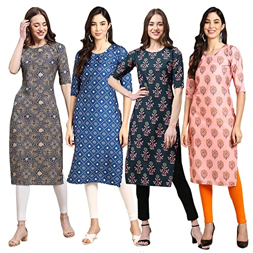 Image of Pinkmint Women's Crepe Digital Print Straight Kurta (Pack of 4)