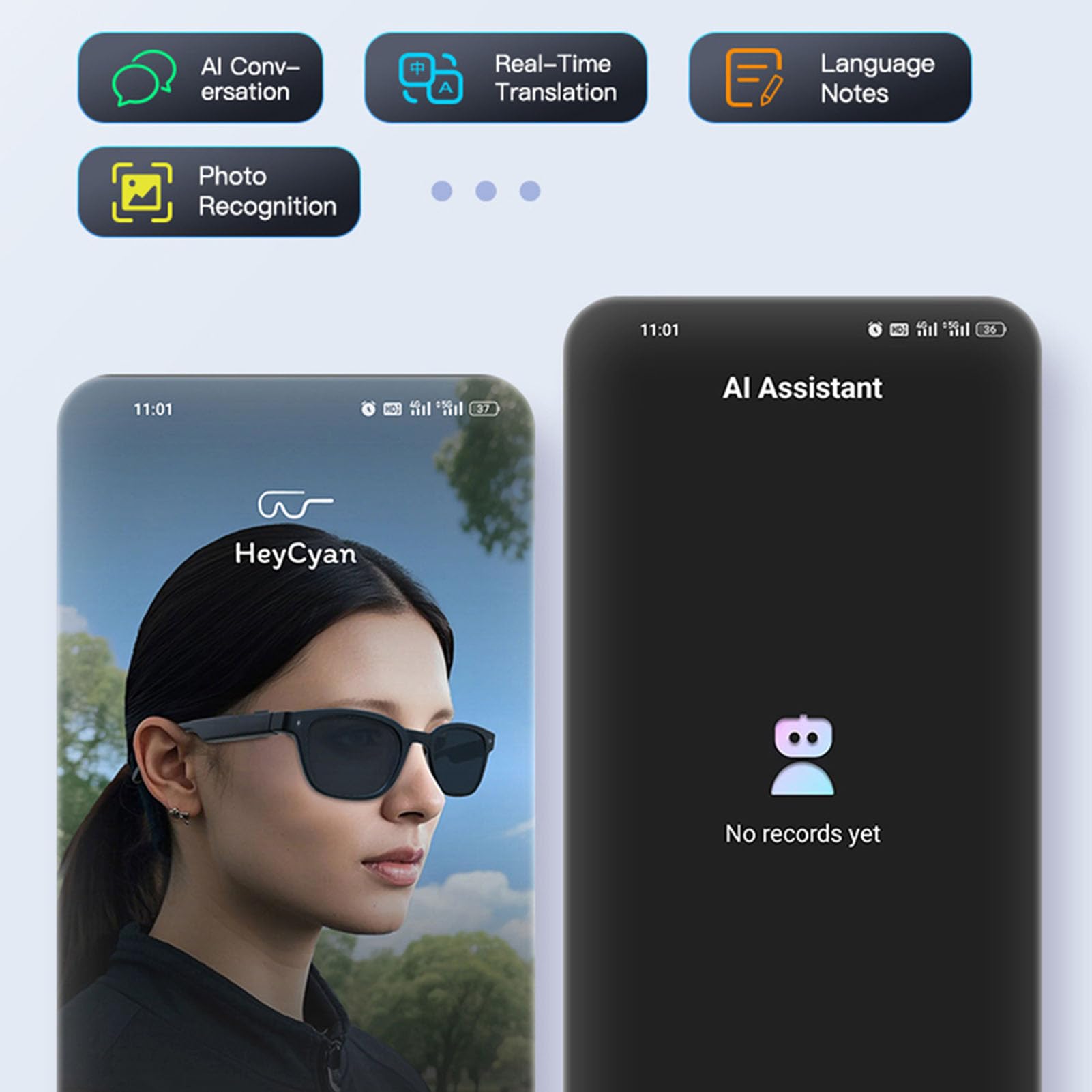 RIZGHWOY Occhiali Intelligenti con Traduzione AI, Fotocamera e Altoparlanti Auricolari Aperti