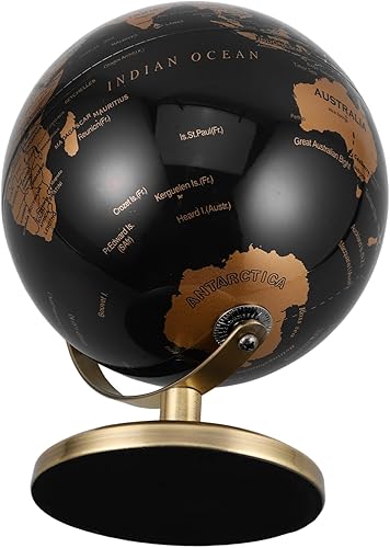 European Style Vintage Desktop Earth Globe Rotating Antique Decorative Desk Ornament with Black Gold English Map for Home Office Decor
