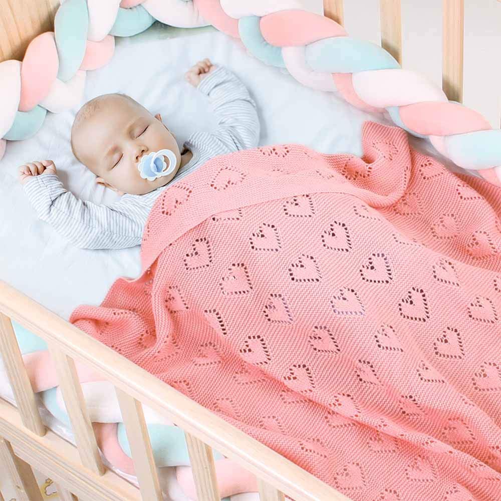 Surwin Baby Knitted Soft Blanket for Newborn, Warm Swaddle Wrap Stroller Cover Nursing Blanket Sleep Sack Stroller, Birthday Gift for Kids Boys and Girls (pink,100x80cm)