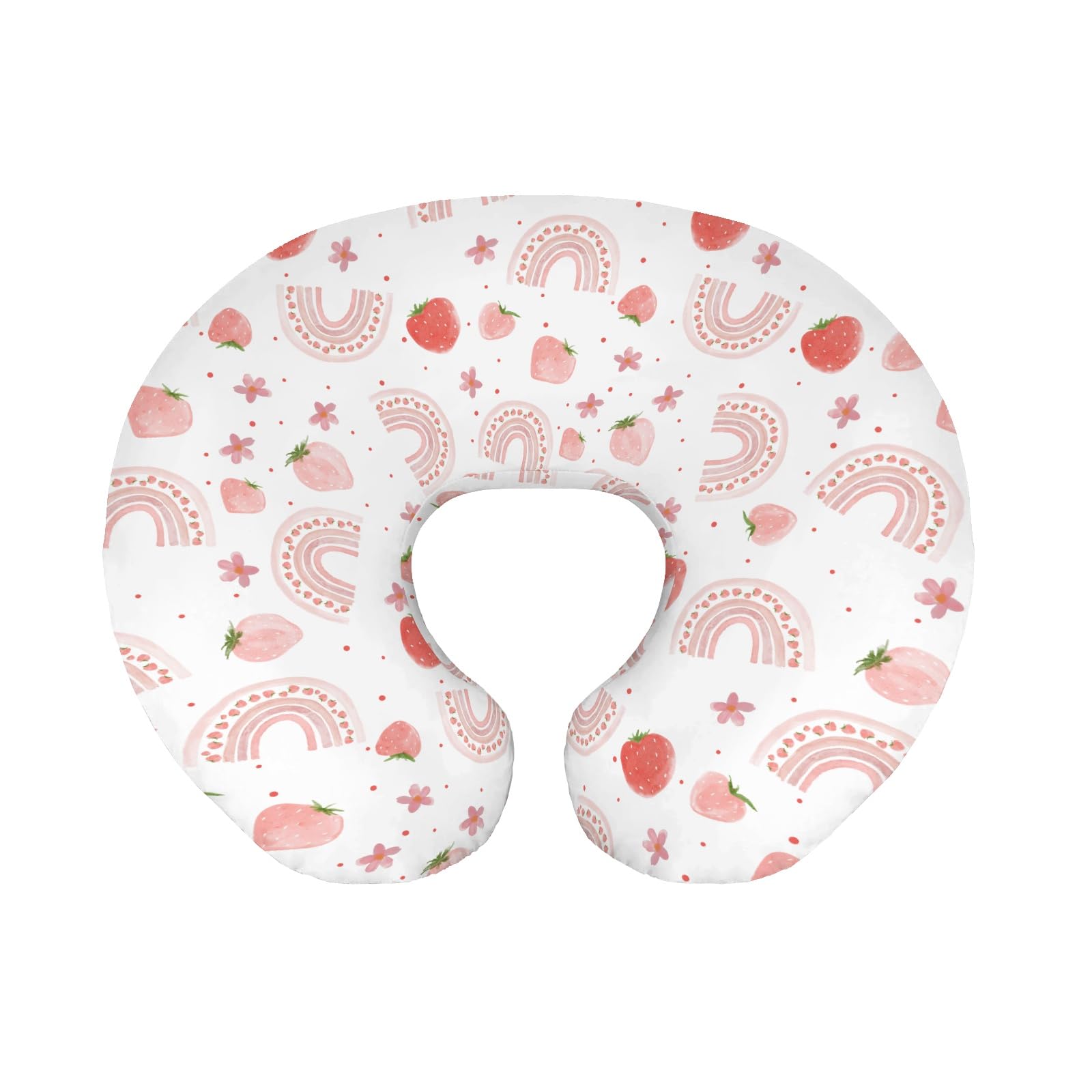 EyMzcod Baby Girls Nursing Pillow Cover Pink Rainbow Strawberry, Boho Watercolor Fruit Flower Breastfeeding Pillowcase, Bottle Feeding Pillow Slipcover Shower Gift Cover Only