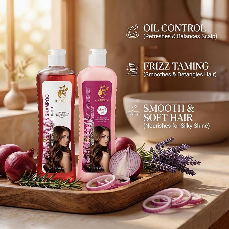 O'CHEROL Onion Hydrosol Shampoo with Biotin & Rosemary Shampoo and Conditioner Set for Hair Growth, Natural Organic Hydrating Moisturizing Formula for Dry Hair, Oil Control, Plump & Fluffy Volume