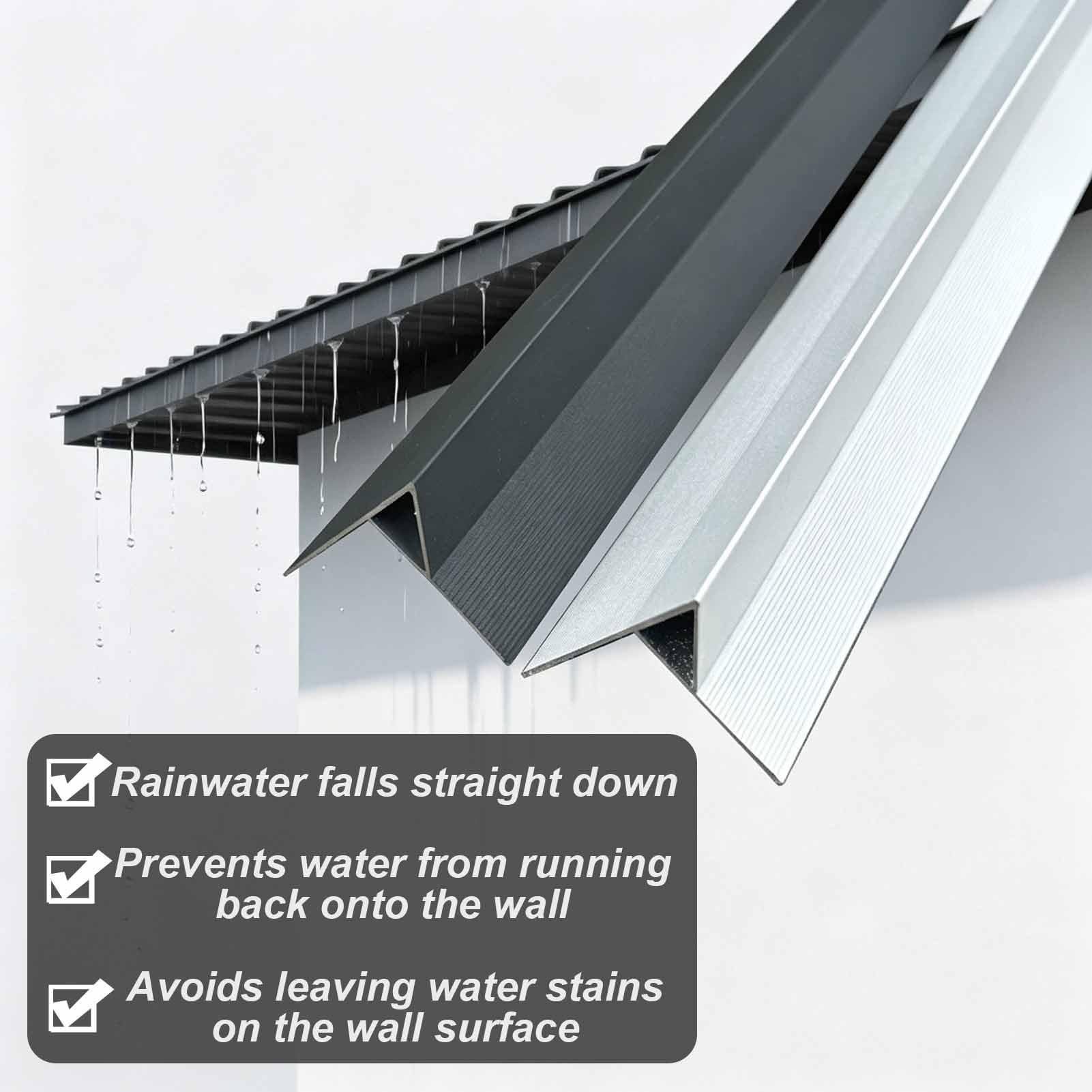 Vibeo Barre de Seuil Profilé D'égouttement Plat pour sous-toiture | Moulure de Finition Déflecteur de Pluie, Bord de Toit en Aluminium pour Solin D'égouttement, Gouttière Murale Extérieure