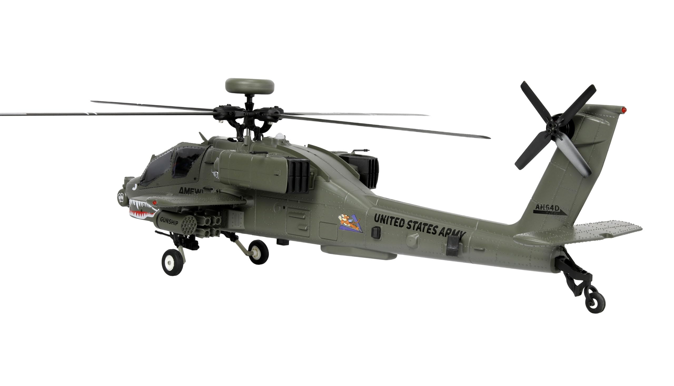 Apache AH-64D CP 6G/3D RTF - Helicóptero (Incluye Mando a Distancia, batería, Cable de Carga, Accesorios), Color Verde