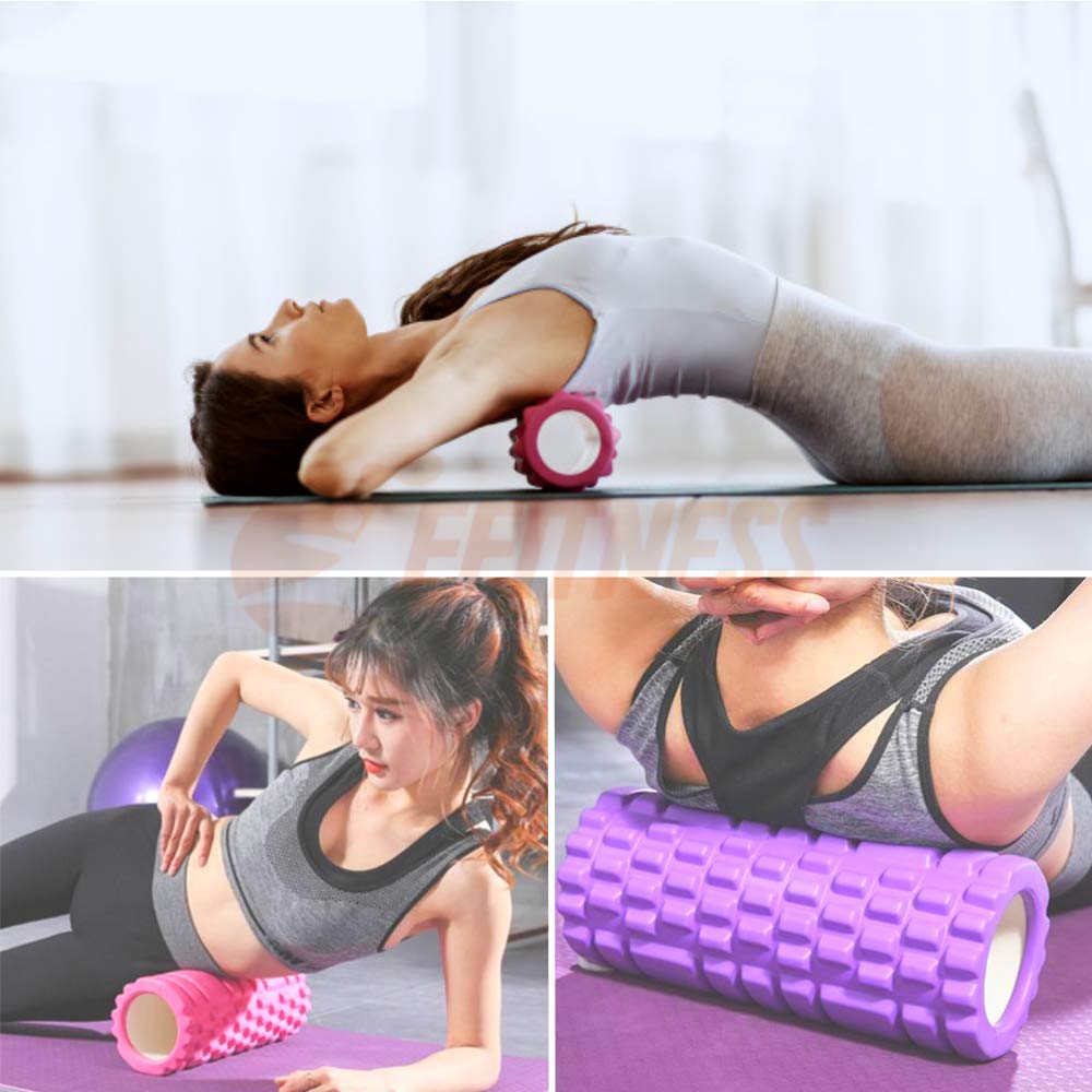 FFitness Nieodkształcalny wałek do masażu mięśniowego do terapii wyzwalacza punktowego - Self-Masaż Mięśniowo-powięziowy - 33 x 13cm - Crossfit Stretching Yoga Pilates Fizjoterapia (Różowy)
