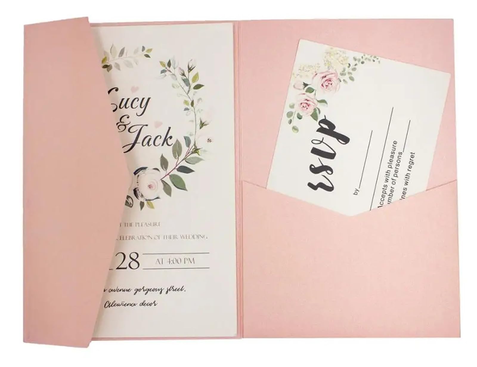 Hochzeitseinladung 50 dreifach gefaltete Hochzeitseinladungskarten mit Rosen-Laserschnitt, Taschen-Einladungsumschlag für Parteien(Pearl pink,Blank set)