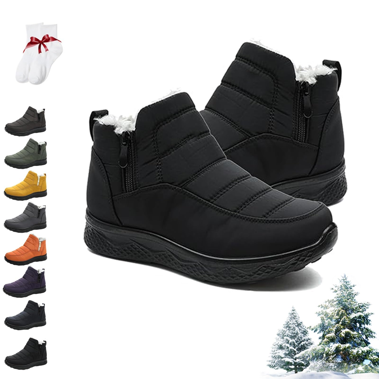 Dritnow Shoes Womens Warm Snow Boots Waterproof Non-Slip Comfortable Plush Lined Warm Winter Shoes Outdoor Side Zipper Thickened