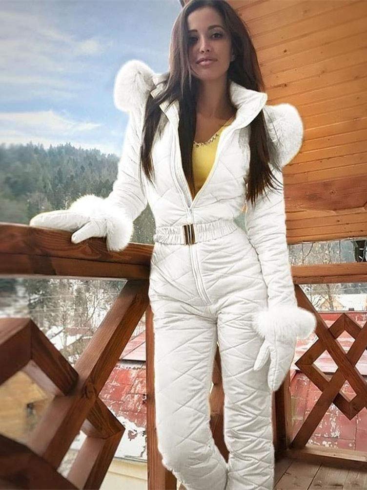 Mujer Traje de Esquí Cálido Invierno Traje de Nieve Una Pieza Exterior Sports Traje de Esquí Impermeable Mono con Capucha Cremallera