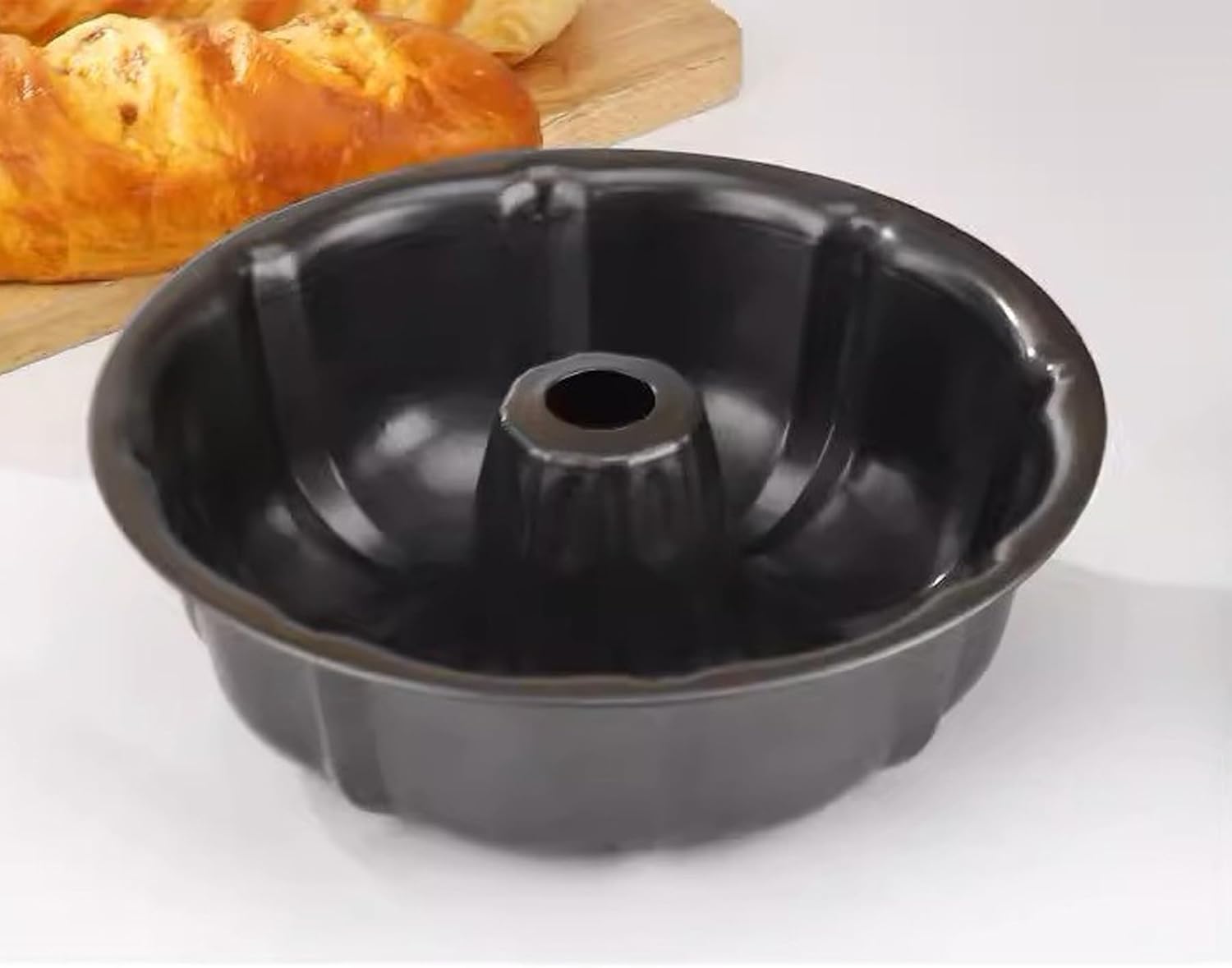 2 Pack 7 Inch Fluted Tube Cake Pan, Medium Carbon Steel Nonstick Gugelhupf Cake Pans, Round Carbon Homemade Pound Cakes Oven Baking Mold Mould for Cupcake, Jello, Gelatin, Gugelhupf -Black
