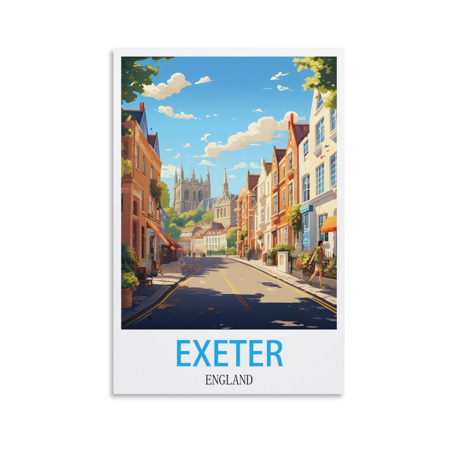 HWJJUII Exeter England Vintage Travel Poster 08x12inch(20x30cm) Canvas Wall Posters And Art Picture Print Modern Family Bedroom Decor Posters