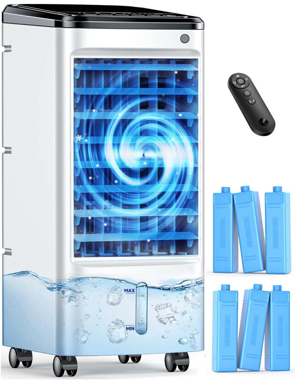 FANCOLE Windowless Portable Air Conditioners with 6 Ice Packs, 12H Smart Timer for Auto-off, 26Ft Remote, Top Fill Dual Tank, 3Speeds Evaporative Air Cooler, 70°Auto Swing Swamp Cooler Air Conditioner