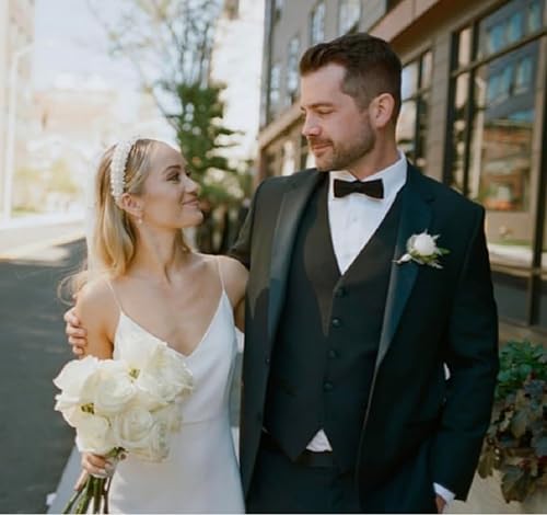 Miniatura 6 de WOVOWOVO Diadema nupcial de perlas para mujer con diamantes de imitación, elegante aro para el pelo y accesorios para bodas y novias