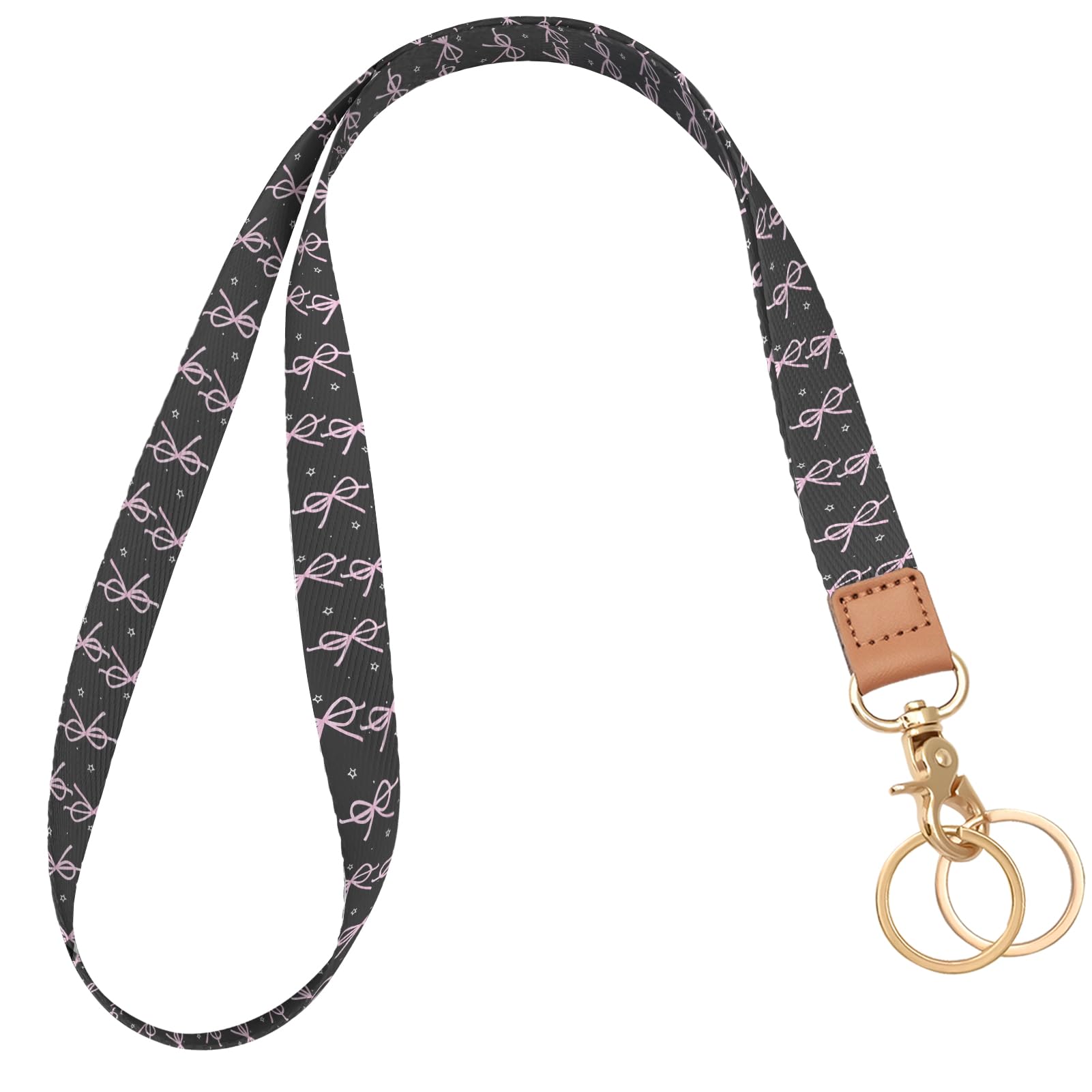 Knagsfa Lanyards for ID Badges, Neck Lanyards for Keys with Metal Hook, Cute Keychain Lanyard for Women, Black Pink Bow — image 1