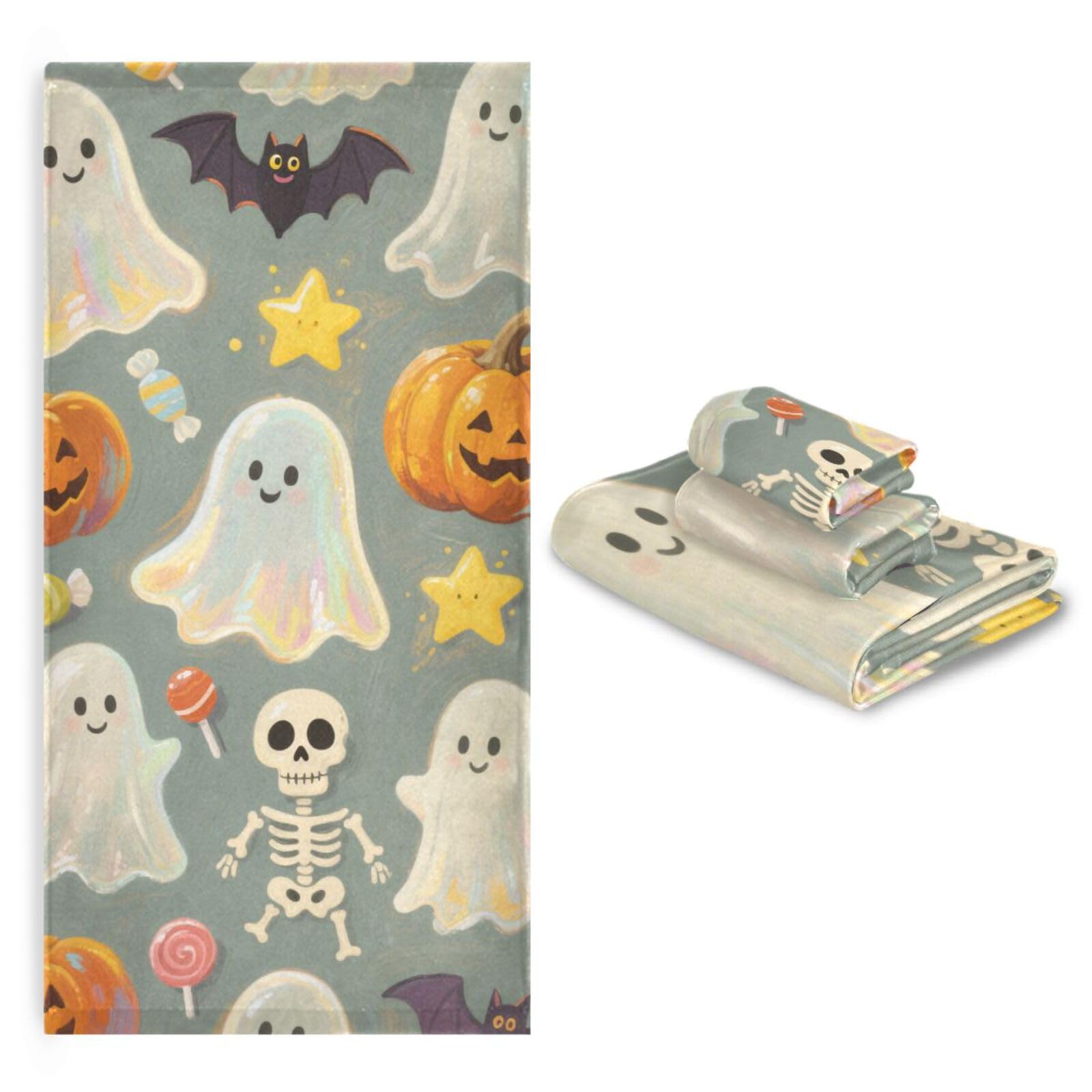 Pomarańczowa dynia Halloween miękkie ręczniki do twarzy zestaw 3 sztuk, 1 ręcznik kąpielowy 1 ręcznik do rąk 1 myjka do twarzy ciała łazienka