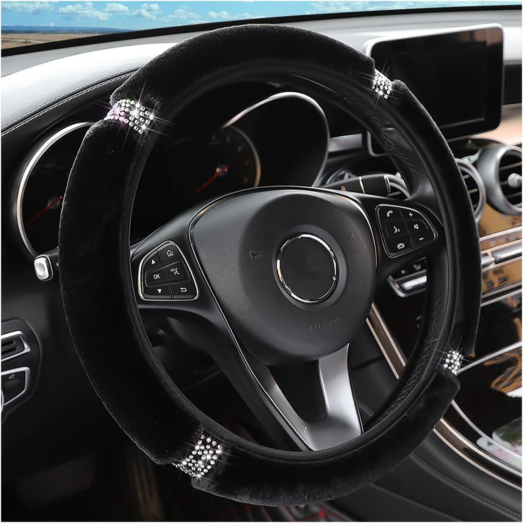 Bling Soft Fluffy Steering Wheel Cover, 15 Inch Colorful Rhinestones