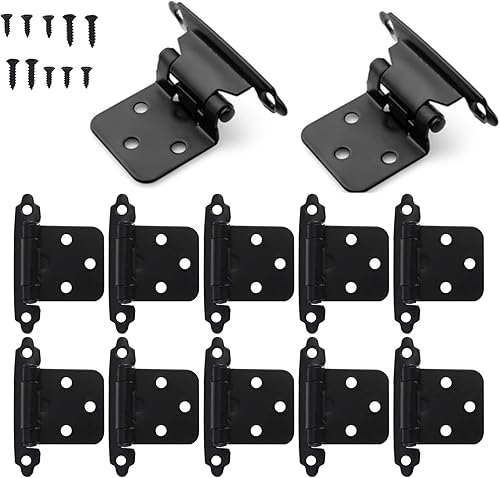 12 bisagras negras para puerta de gabinete, 12 pulgadas superpuestas de bisagras de cierre automático de cocina de repuesto (6 pares)