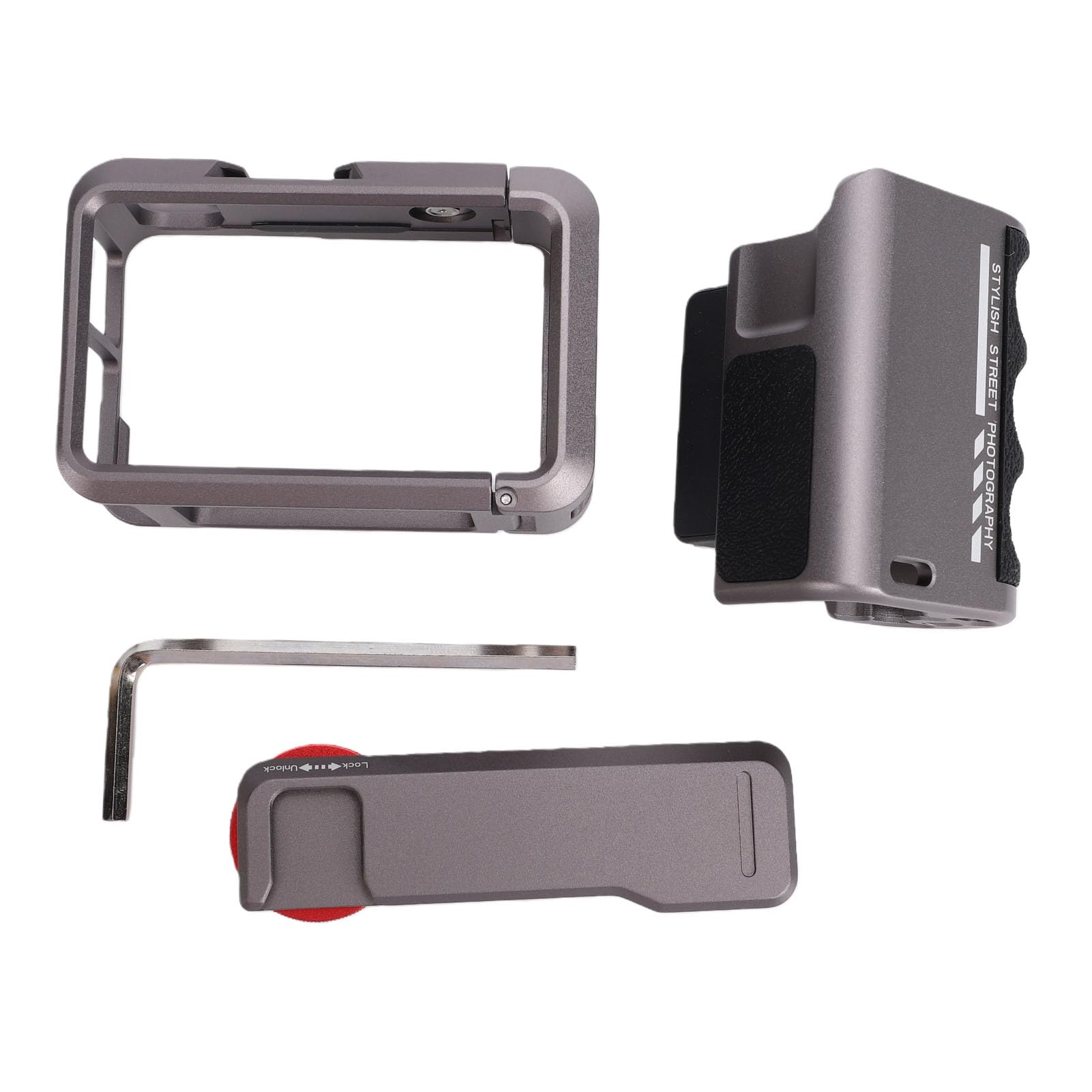 AMONIDA Maniglia per Fotografia di Strada con Kit Gabbia, Impugnatura Leggera per Chiave Otturatore per 4, Comoda Impugnatura Antiscivolo per Uso a Lungo Termine