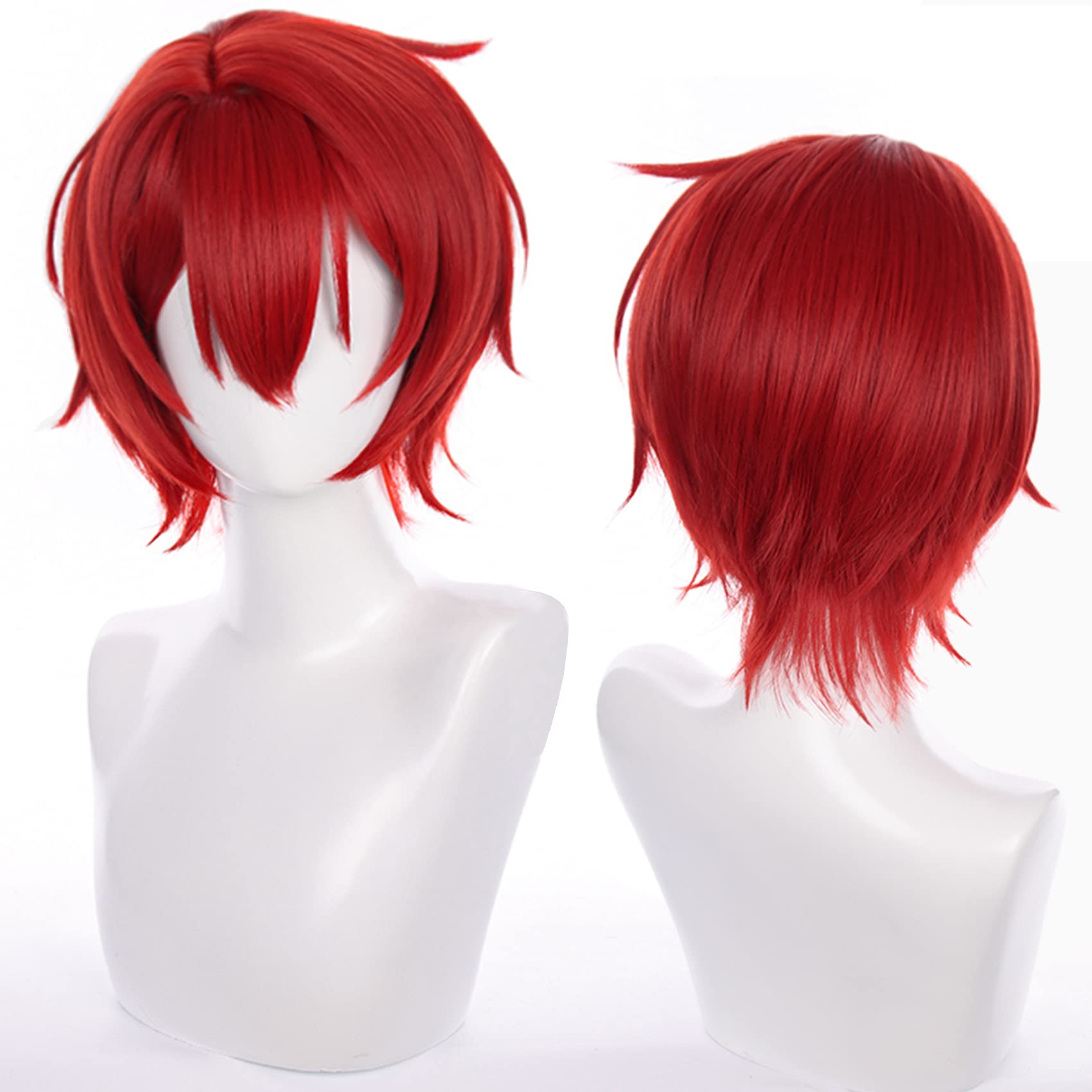 maysuwellRed Cosplay Wig for Anime Ensemble Stars Suou Tsukasa with Short Curly Heat Resistant Fiber Synthetic for Halloween, Comic Con, Cosplay Show Wigs