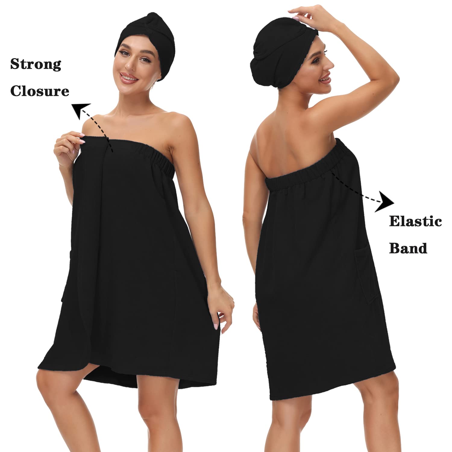 Verve Jelly Bath Wrap Towels for Women Adjustable Shower Spa Wrap Home Hotel Bathrobes Nightgown for Sauna Beach Pool Gym Travel Black XXL - Image 2