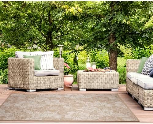 Liora Manne Carmel Indoor/Outdoor Power Loomed Synthetic Blend Low Profile Area Rug - Transitional Botanical Floral Decorative (Botanical Sand) (3'3" x 4'11")